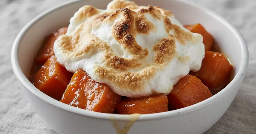 Batata doce em calda com merengue