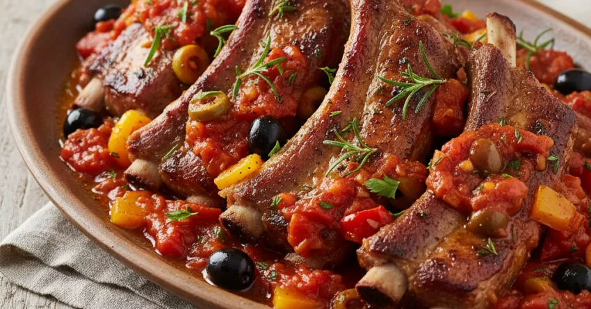 Costelinha de porco com molho mediterraneo