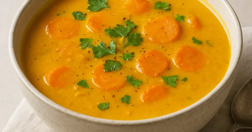 Sopa de cenoura com curry e leite de coco