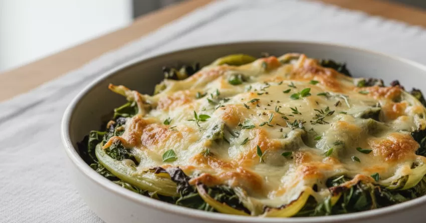 Escarola assada com queijo meia cura