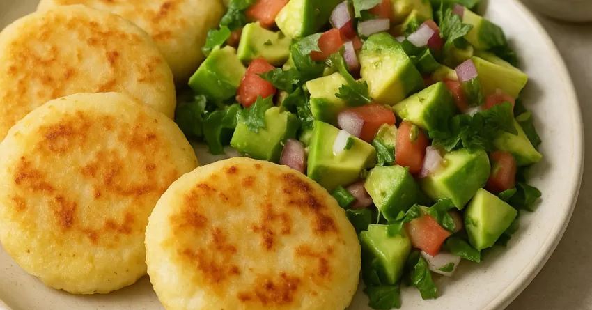 Arepas de mandioca com salada de avocado