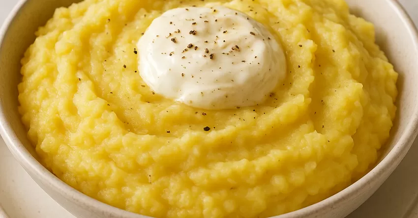 Purê de mandioquinha com requeijão tipo catupiry