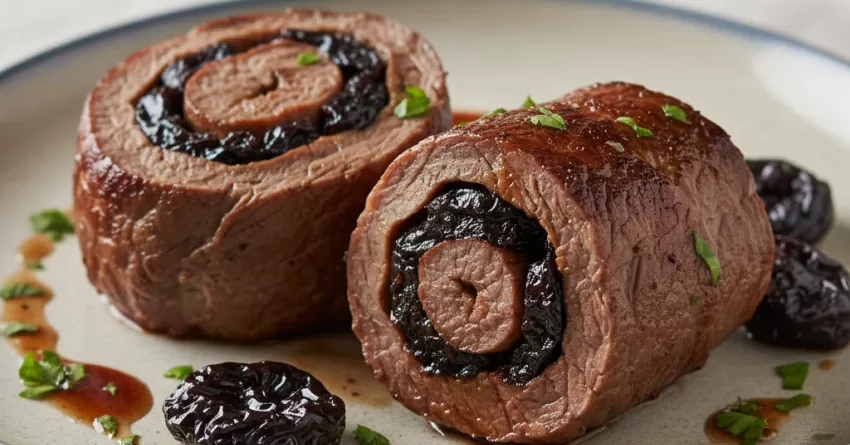 Bife rolê recheado com ameixa