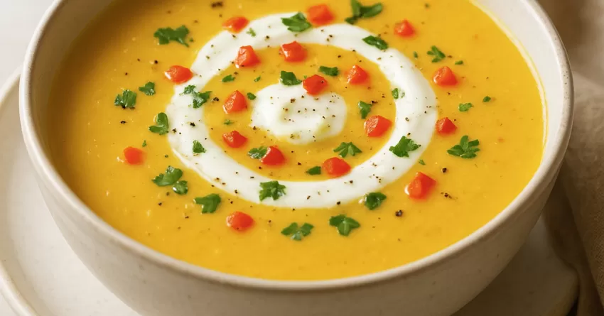 Sopa fria de pimentão amarelo com iogurte