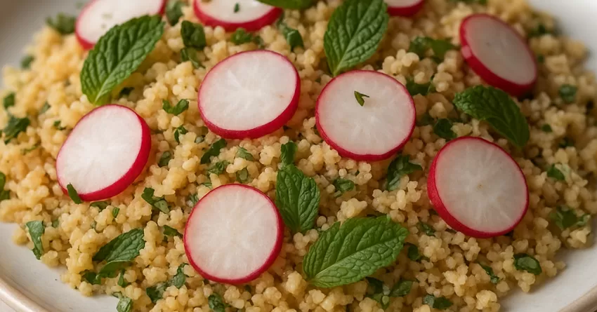 Cuscuz marroquino com rabanete e hortelã