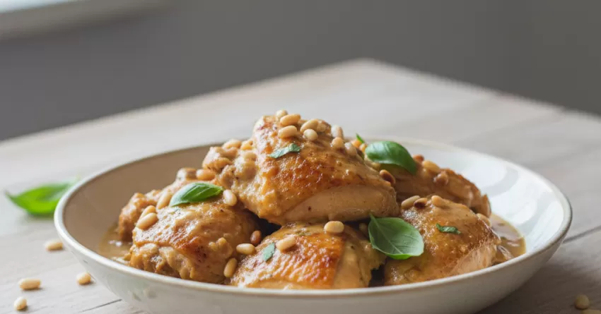 Molho de Frango com Pinole e Manjericão