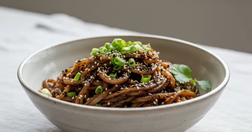 Macarrão de arroz com tahine preto