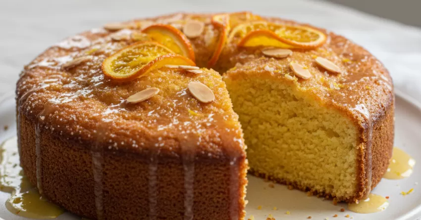Bolo de fubá, amêndoa e laranja