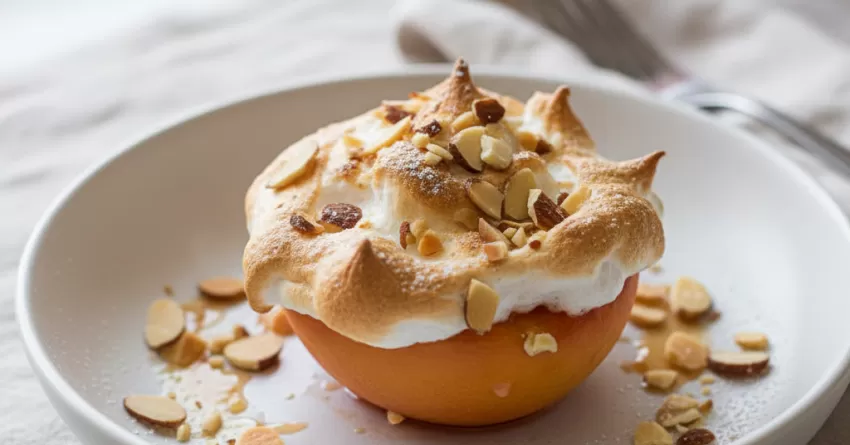 Pêssego com suspiro e amêndoas