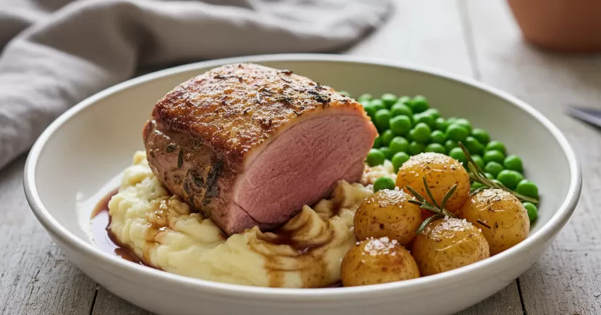 Cordeiro com batata e ervilha