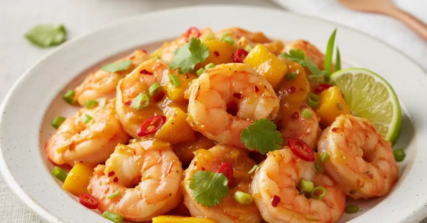 Camarão com chutney de manga